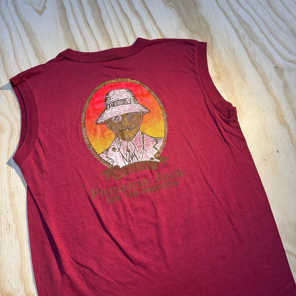 Panama Jack Men's Vintage Sun Tan Products Graphic Tank Top Burgundy Size L